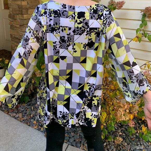 JM Collection, colorful long sleeved blouse, decorated with rhinestones,XL - Picture 2 of 10